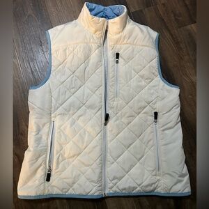 Women’s Lands End Down Filled Vest Size Med 10/12 Quilted Full Zip White/blue